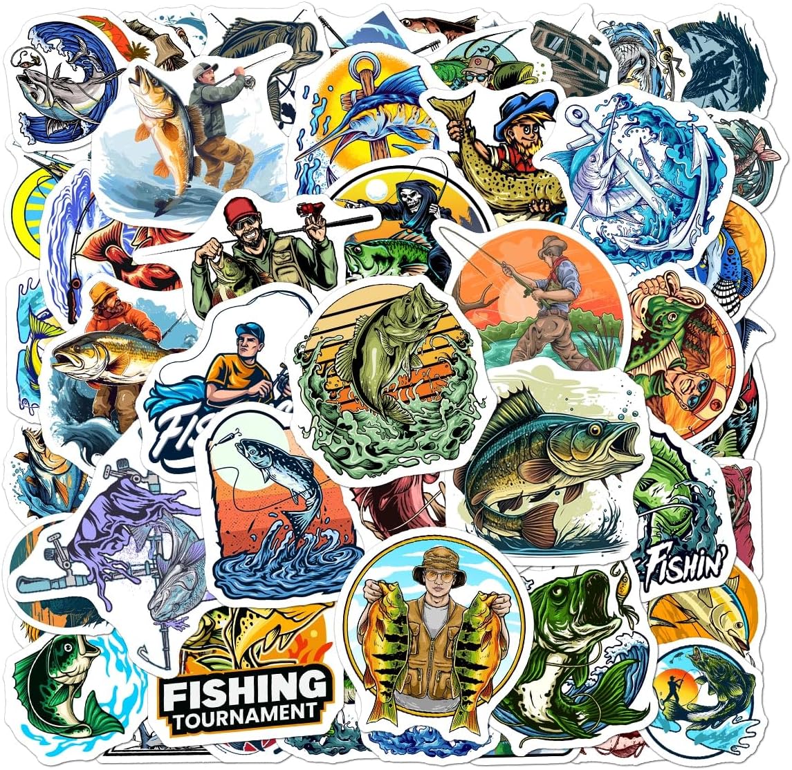 Amazon.com: Pack 50 pcs Fishing Stickers for Water Bottles Waterproof ...