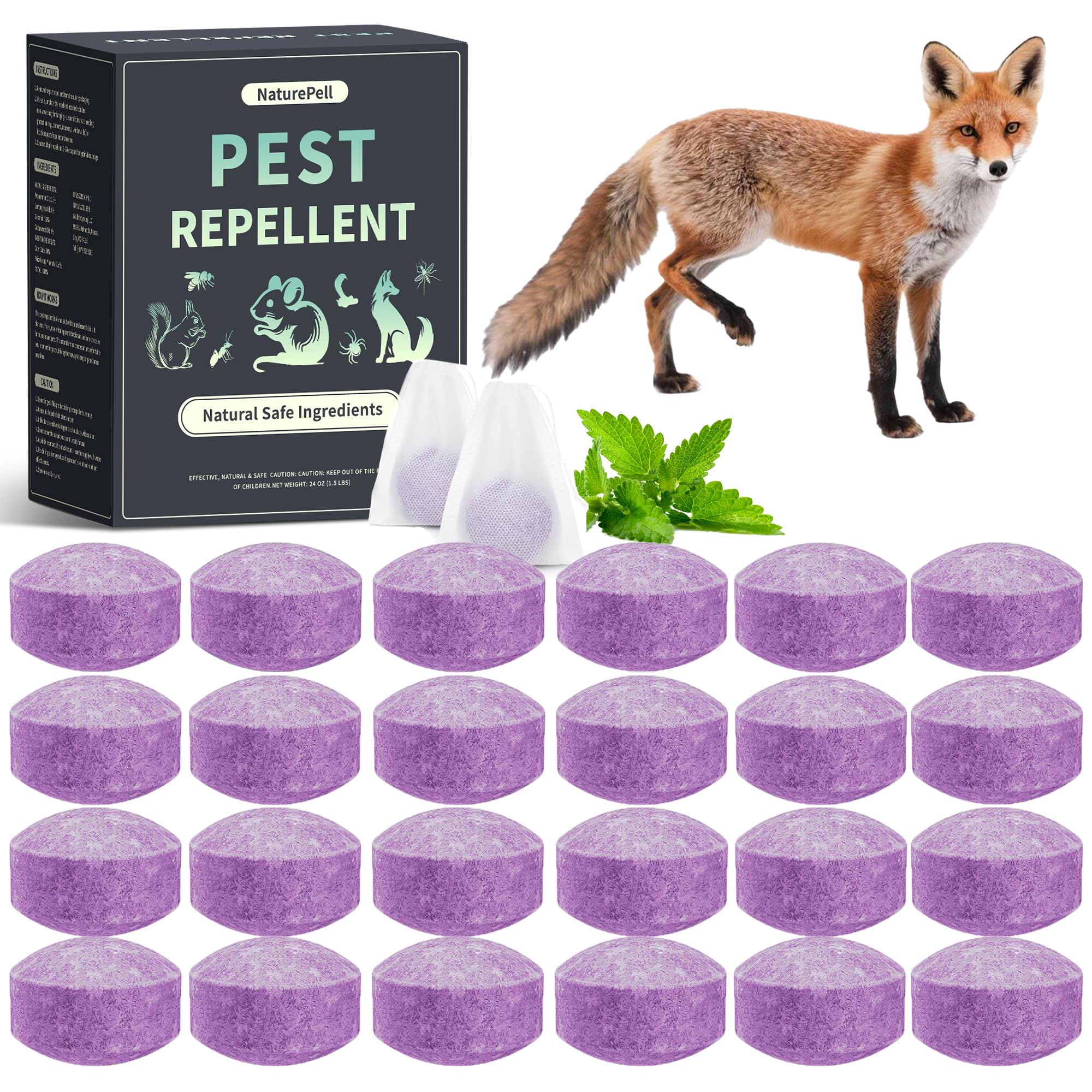 Fox Repellent Balls 24 Pack, Natural Fox Deterrent for Gardens, Long Lasting Outdoor Fox Repellent with Essential Oils, Weather Resistant Animal Repellent for Lawn, Patio, Flower Beds & Garden Borders