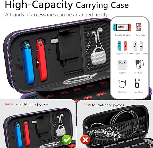 Miniatura 2 de Carrying Case, Fit Joy-Con and AC Adapter, Portable Hard Shell Pouch Carrying Travel Bag for Accessories Holds 20 Gards, Purple
