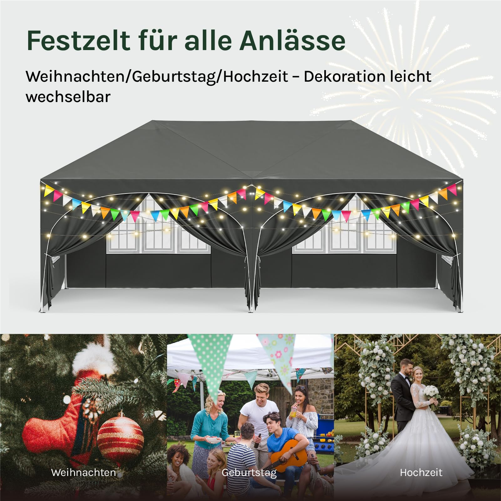 WOLTU Pavillon, Faltpavillon 3x6 m, mit 6 Seitenwänden, Partyzelt wasserabweisend UV-Schutz 50+, höhenverstellbarer Gartenpavillon, mit Tragetasche, für Outdoor Garten Camping Grau
