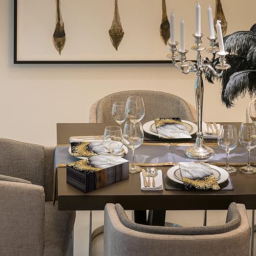 Miniatura 2 de Geyoga 100 servilletas de mármol de 2 capas para invitados, toallas de mano desechables, servilletas de papel decorativas para bufé, cocina, baño,