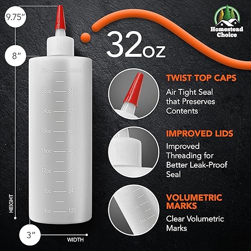 Miniatura 9 de Paquete de 3 botellas de plástico para salsas, botellas exprimibles de condimentos de 32 onzas para líquidos, botella de chorro sin BPA con tapa,