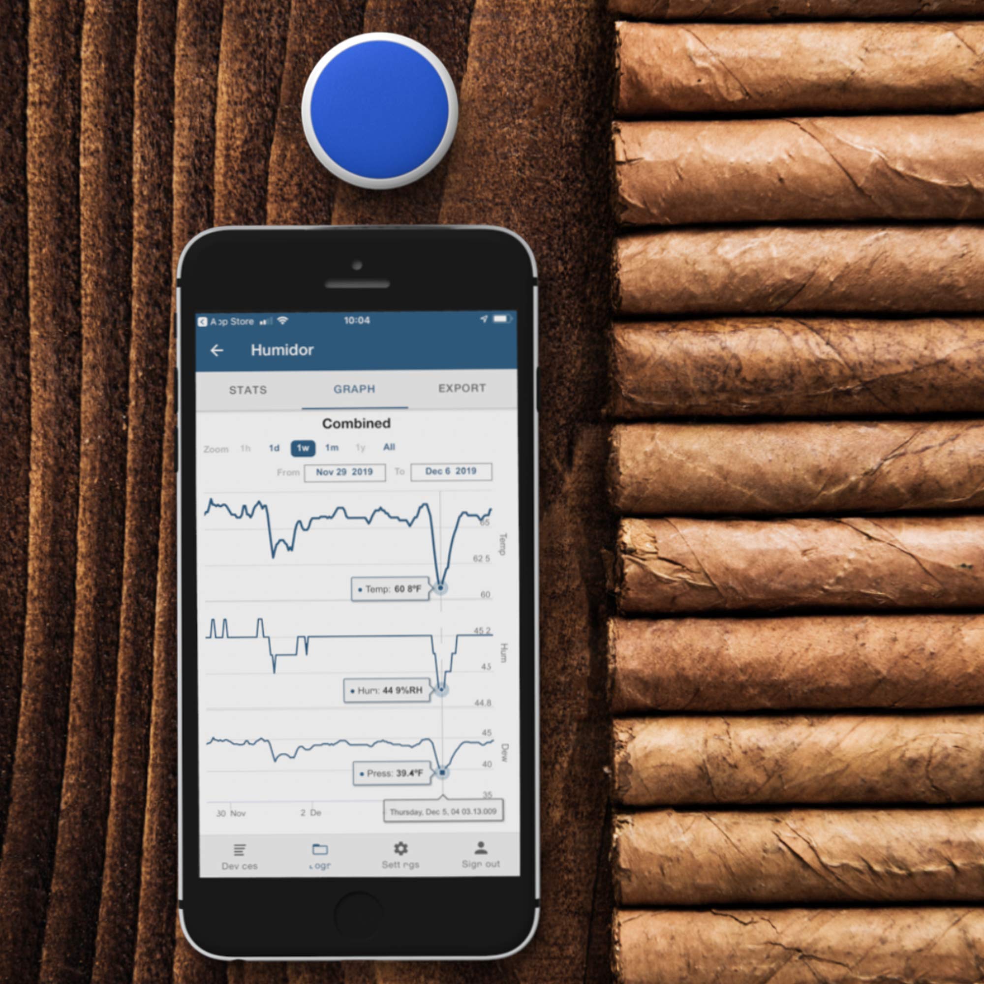 Ultra Small and Accurate Bluetooth Thermometer, Hygrometer and Dew