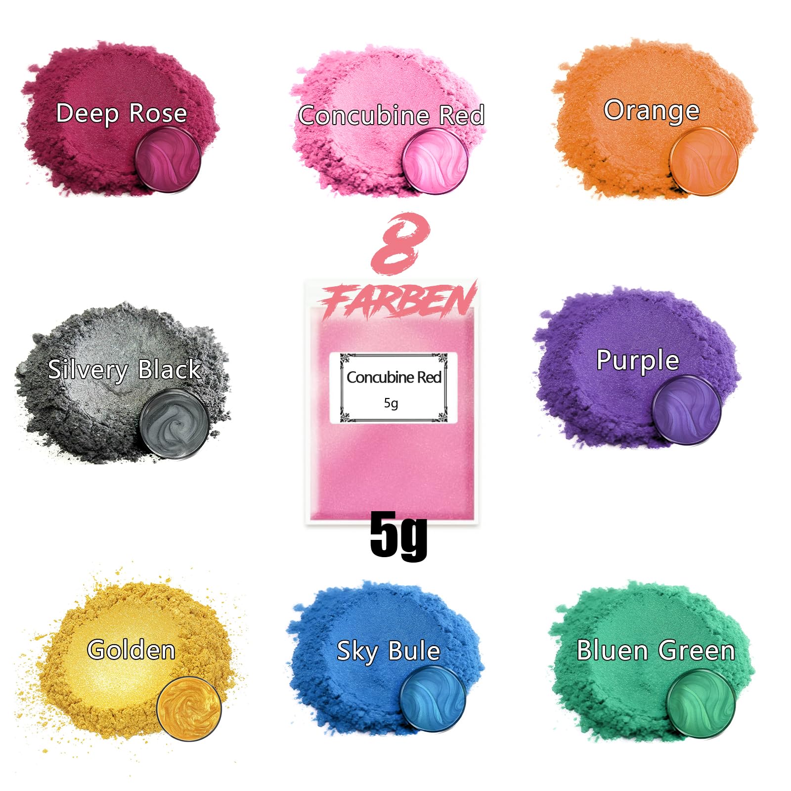 8 colori in resina epossidica 5 g, Mica Powder, candele fai da te, pigmenti colorati per colata in polvere, bombe da bagno fai da te, polvere pigmentata fai da te, per colorare sapone