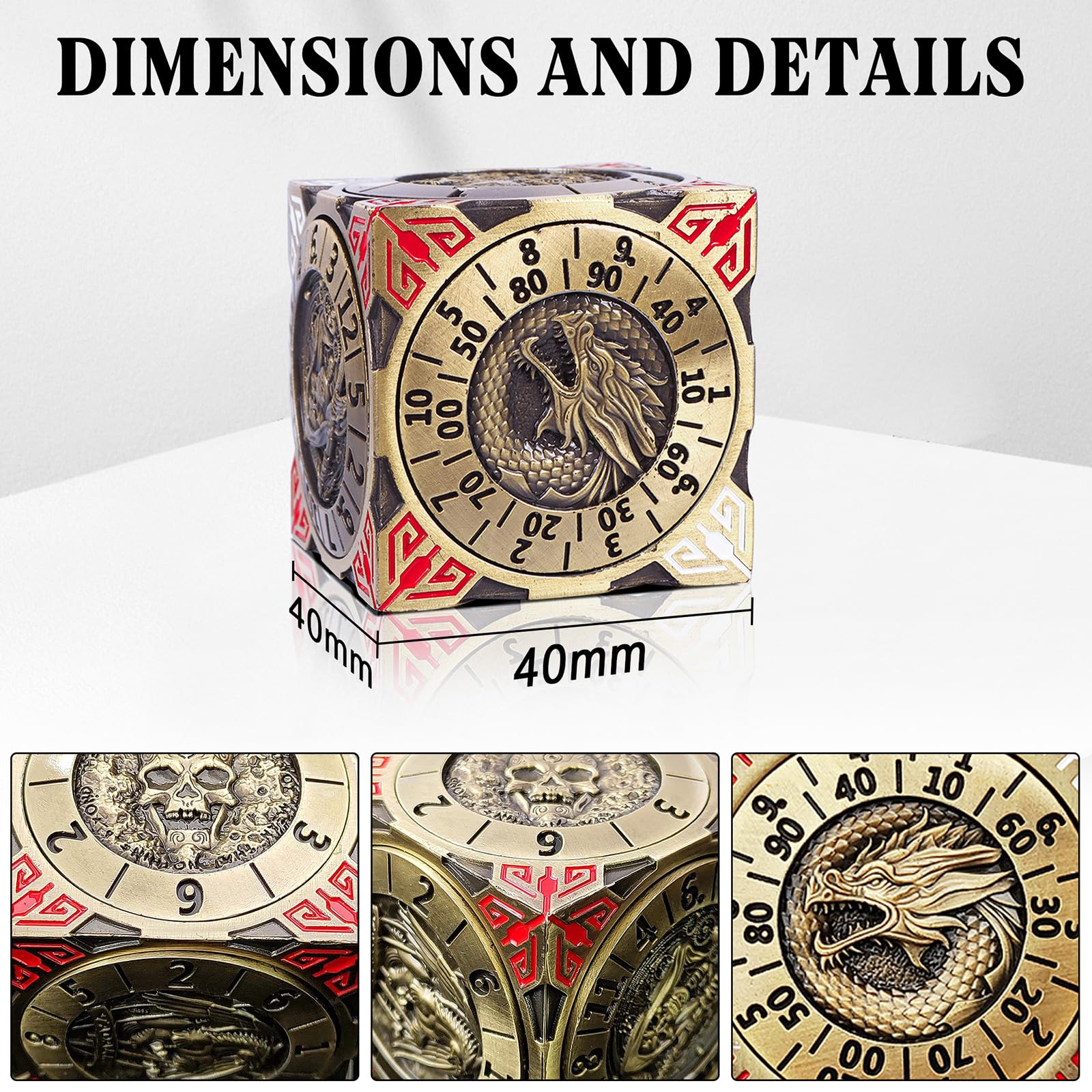 DND Spinner Dice - 7-in-1 Metal Dice Set including 3D Relief Dragon Design, Bronze, 4.3 cm - Image 4