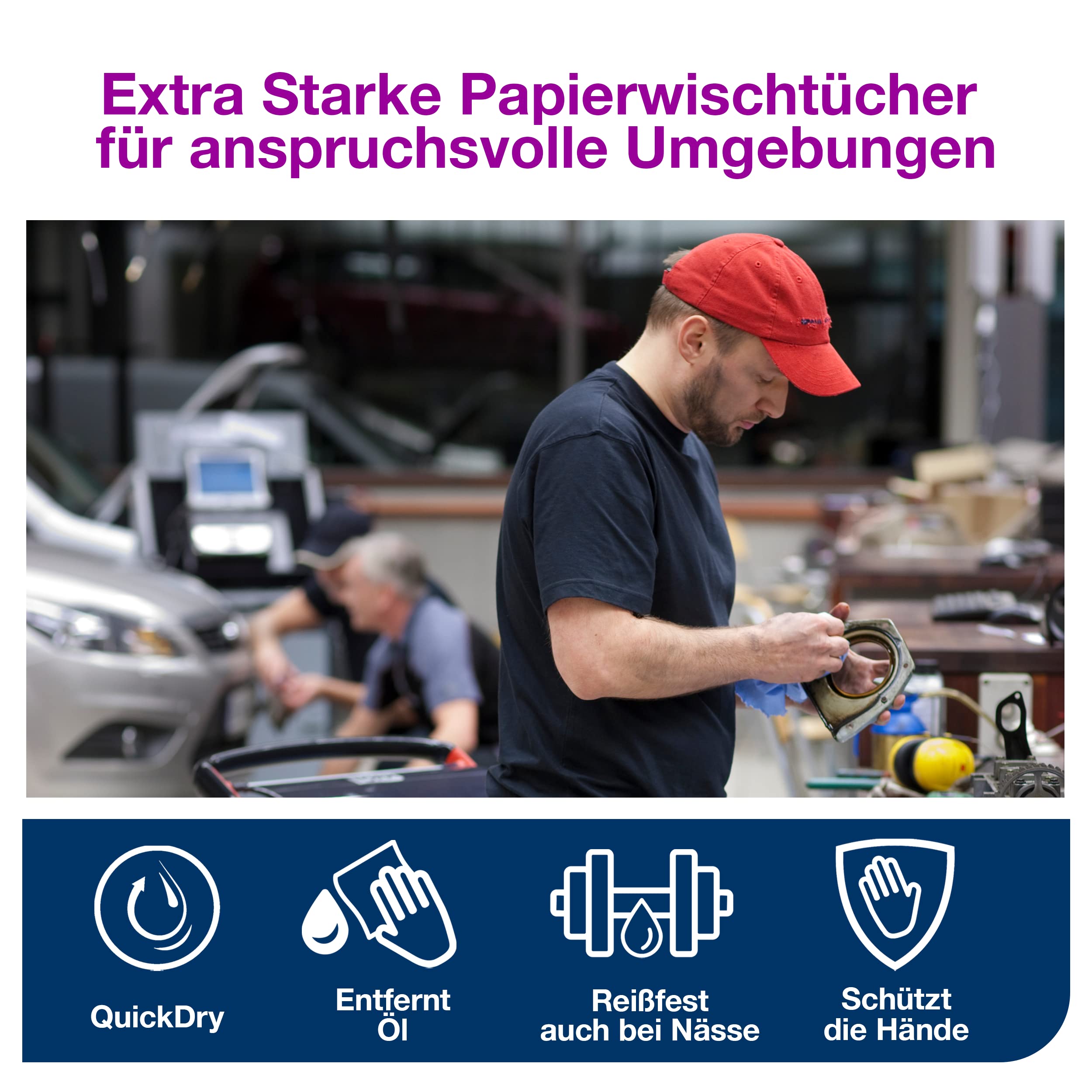 Tork Extra Starke Industrie Papierwischtücher Blau W1/2, Schützen Hände, 2 × 350 Blatt, 130081