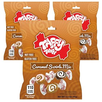 Salt Water Taffy Individually Wrapped Caramel Swirls Mix 3.5 oz Pack of 3 by Taffy Town | Gourmet Saltwater Taffy Candy Bulk Pack | Made in USA Caramel Swirls