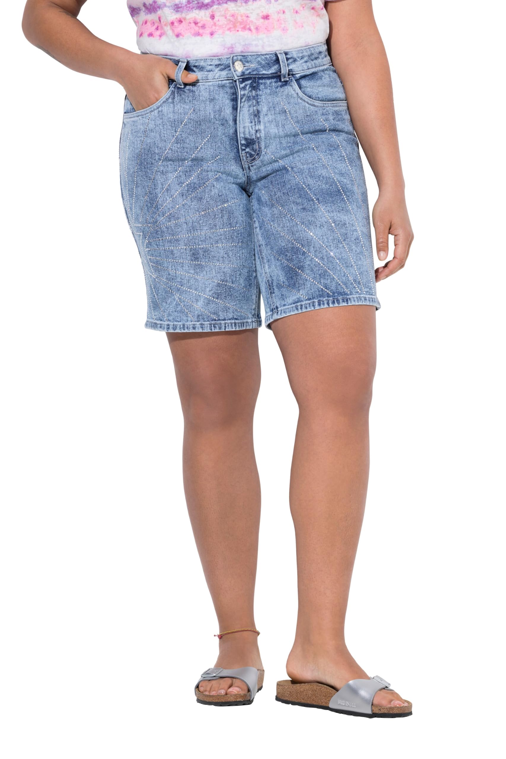 Angel of Style Damen große Größen Übergrößen Plus Size Jeans-Shorts, Glitzersteinchen-Stern, 5-Pocket 841544