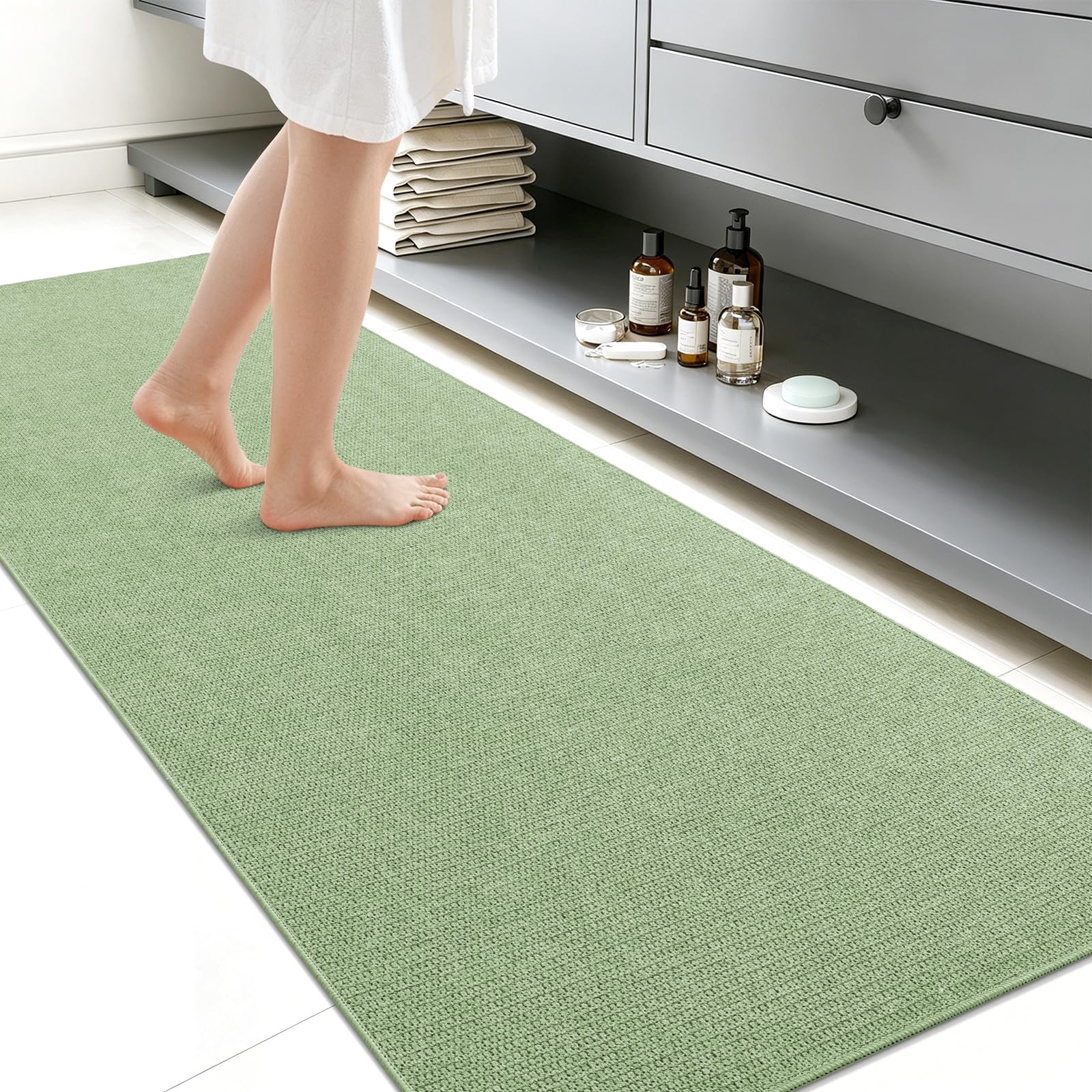 Smiry Ultra Thin Bath Mat 59x24, Non Slip Rubber Washable Bathroom Rugs