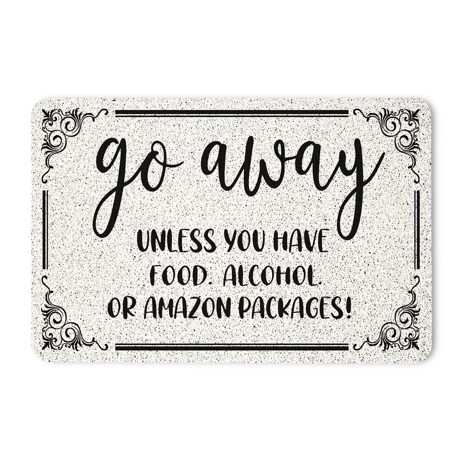 YeiHe Funny Door Mat, Go Away Door Mat, Go Away Unless You Have Food or Amazon Packages Doormat for Indoor Outdoor Entrance Porch, Funny Welcome