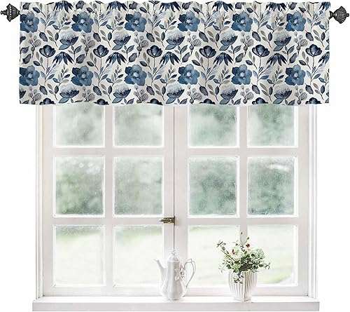 Miniatura 32 de Cortinas de cenefa para ventanas, cenefa de cortina semitransparente con estampado de flores hippie y ondas de arco iris, cenefa de ventana de