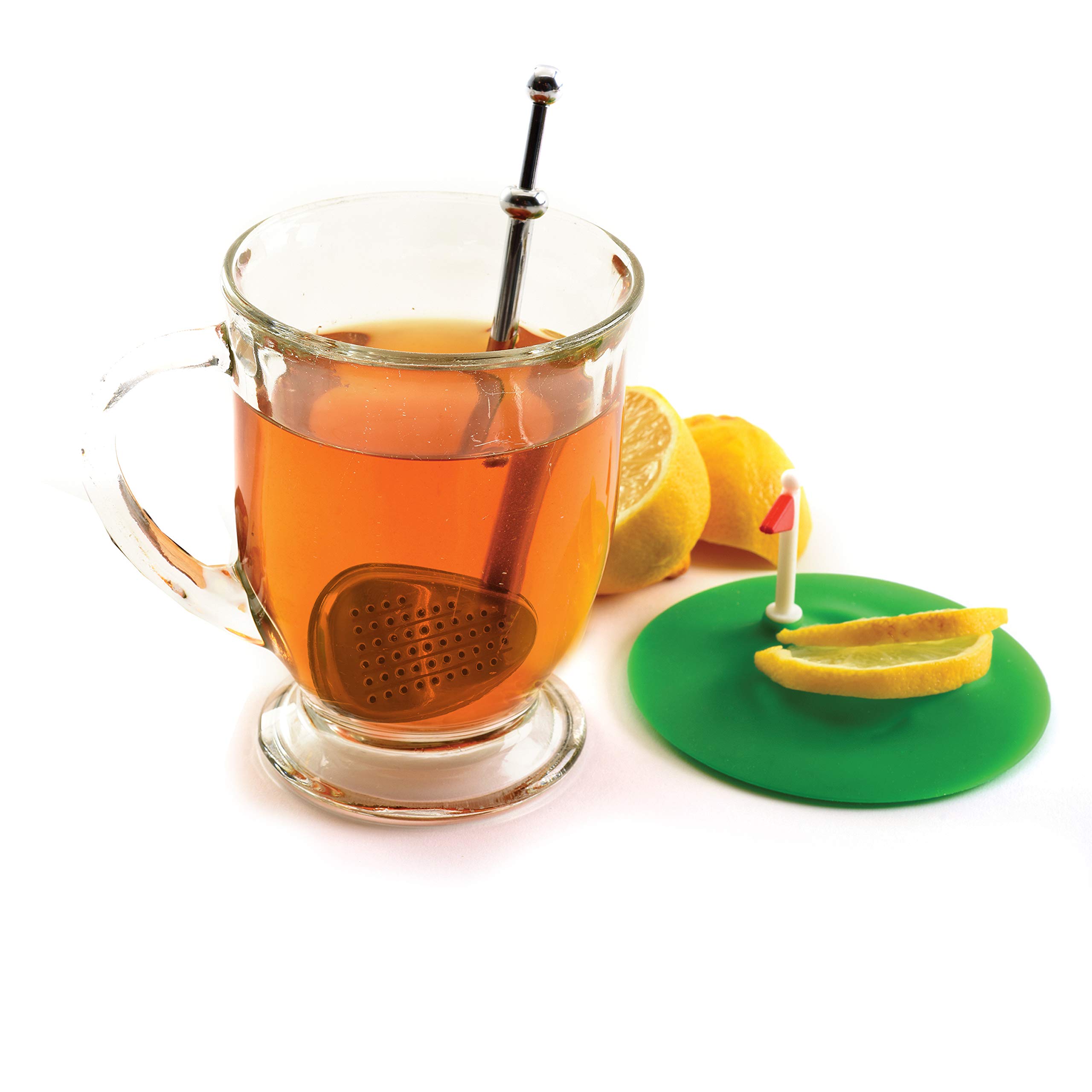 Norpro NP5653 5653 Tee Time - Infusor de té de acero inoxidable con tapa y atrapapotos, color verde