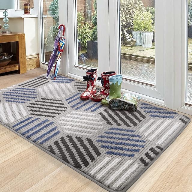 Color G Dirt Trapper Door Mat, 90x150 cm, Large Door Mats Indoor, Washable Doormat Inside, Heavy Duty Non-Slip Entrance Rug, Shoes Scraper, Absorbent Front Door Mat Carpet (Blue)