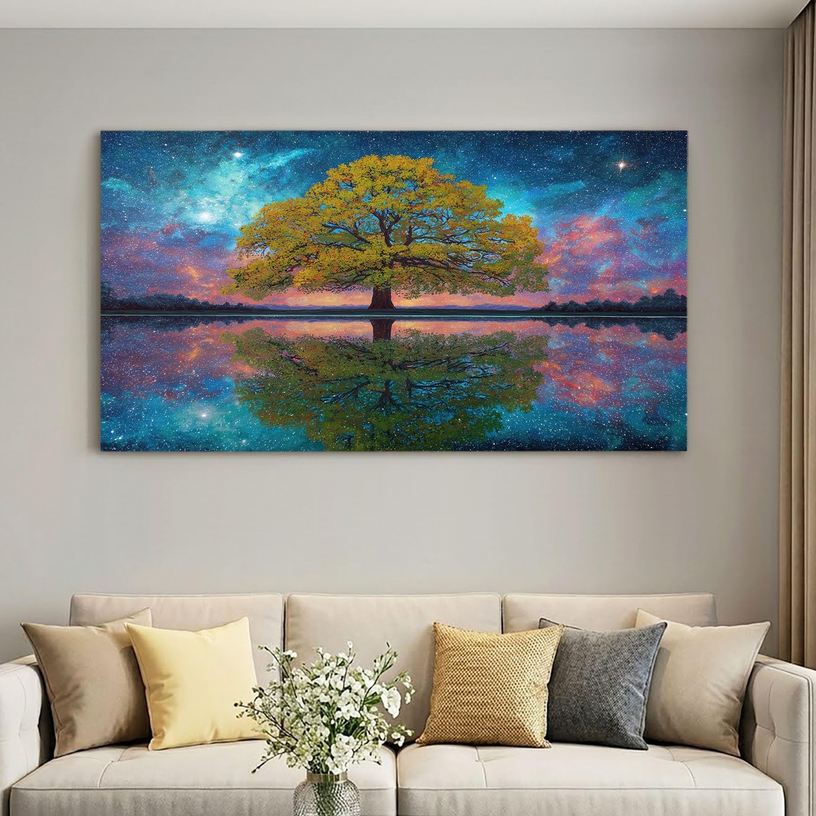 Atemberaubendes Vlies LeinwandbildFantasy Surrealistisch Botanisch 120L x 60W cm Das Motiv Hoher BaumWandbild für Wanddeko Wohnzimmer Schlafzimmer Kunstdrucke, Natürliche Schönheit für Ihr Zuhause