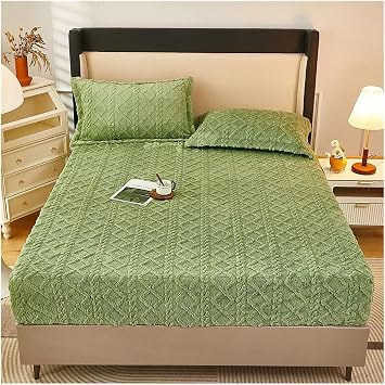 Premium Mattress Cover Set With Pillowcases, Luxury Velvet Bedding For Enhanced Sleep ComfortGreen,90x200cm/35x79in