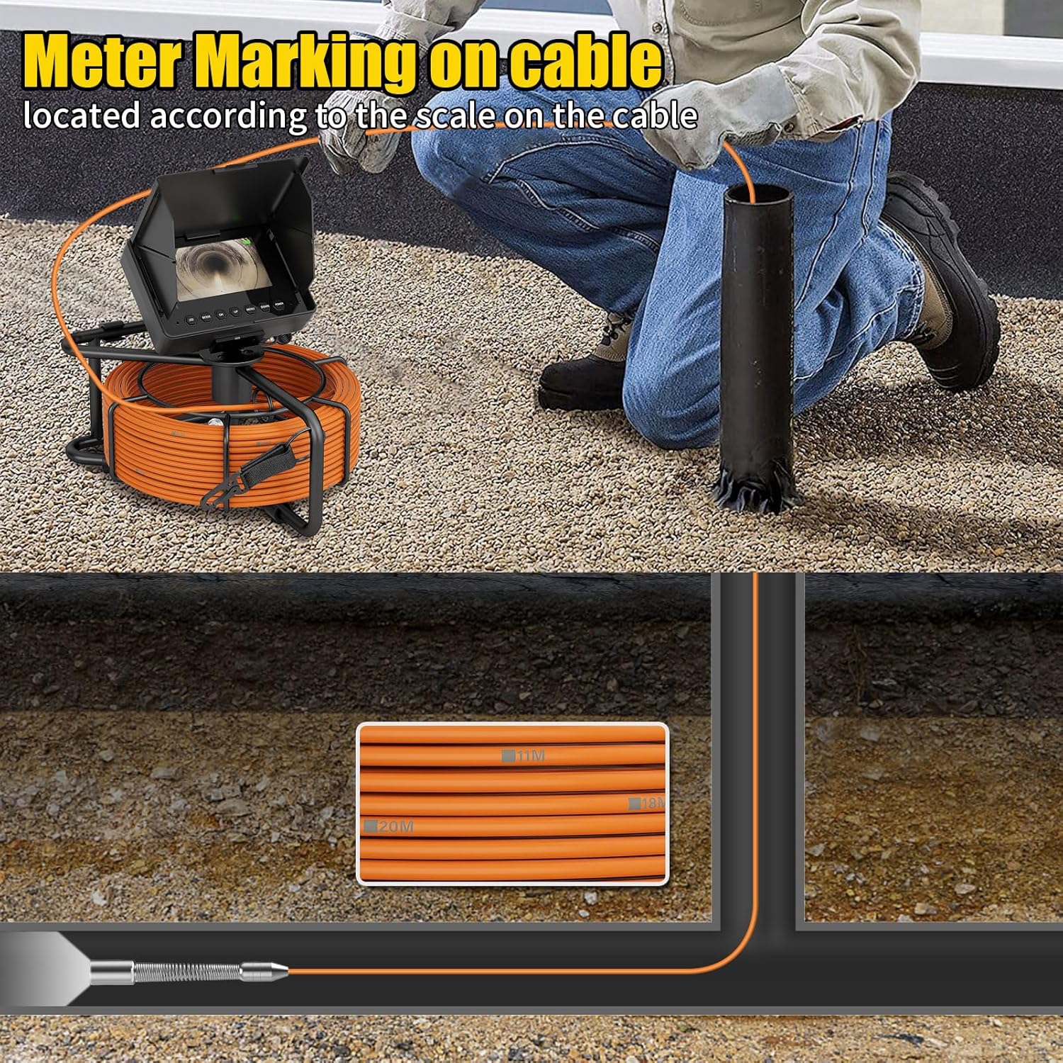 Sewer Camera 100FT/30M Borescopes Plumbing Snake Pipe Inspection Camera DVR & Audio Recorder 23MM with 8500Mah Battery 4.3" IPS Screen 12 LEDs HD 1000TVL 32GB Card (23MM Camera)
