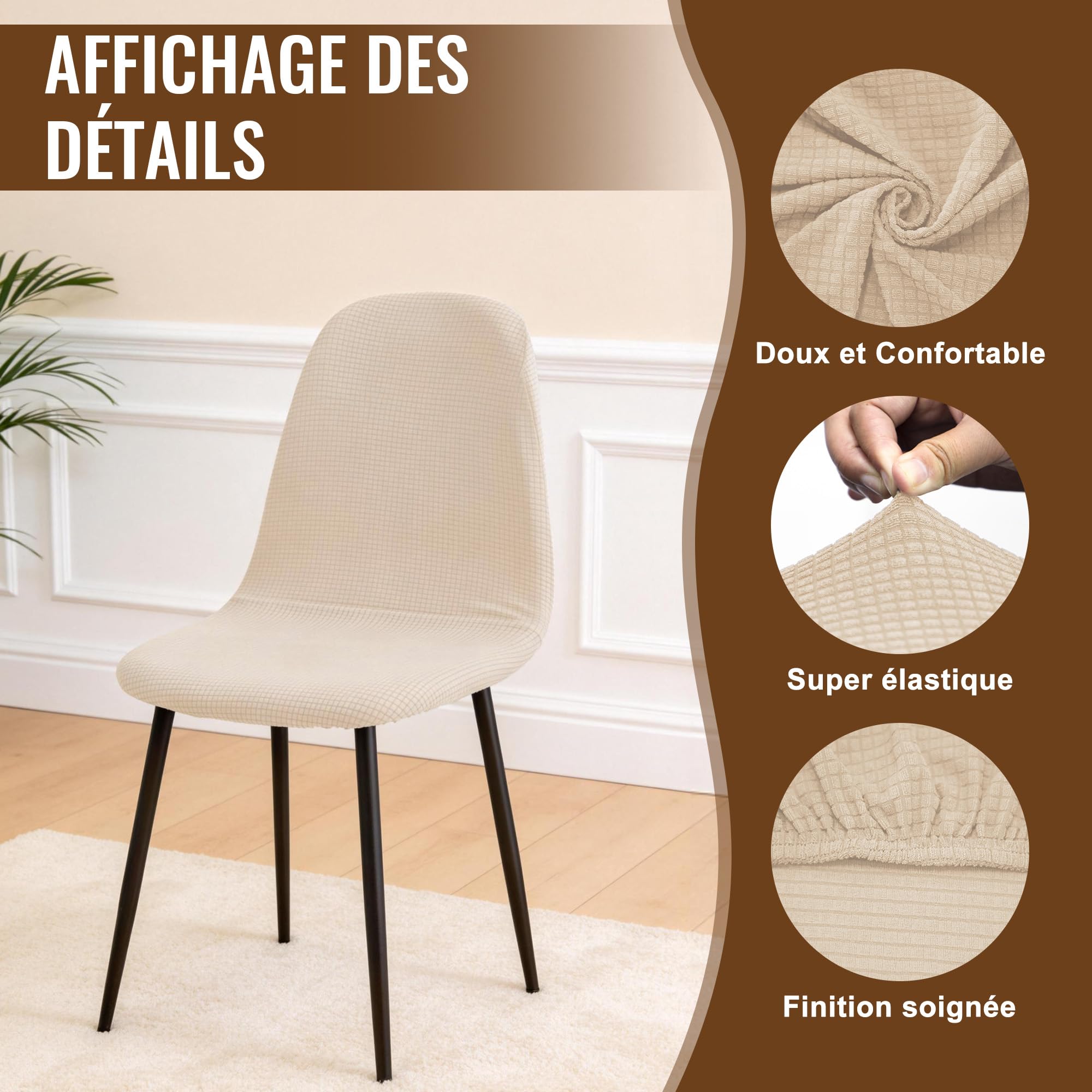Housse de Chaise Scandinave Extensible Universel Imperméable Amovible Lavable