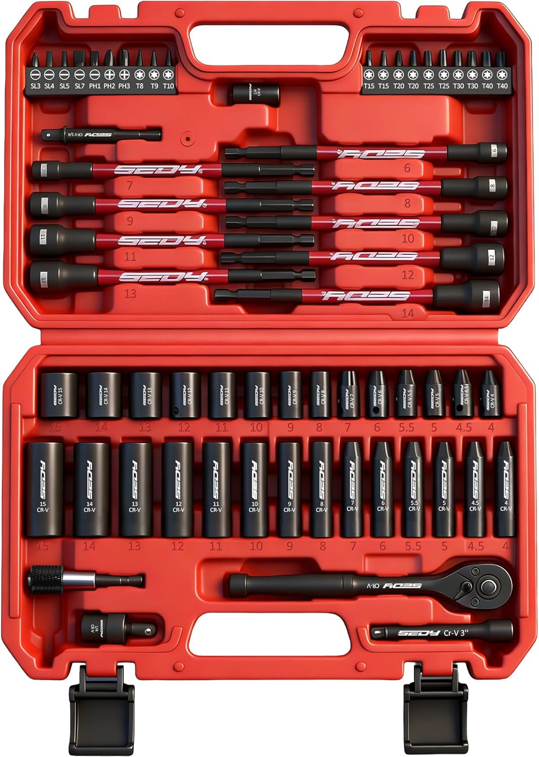 63-Piece Metric 1/4" Drive Socket Set & Nut Driver Set, Impact Standard & Deep Socket Set (4-15mm), 1/4" Hex Shank 6" Magnetic Nut Drivers, Extension Bar, Quick-Release Ratchet handle, Universal Joint