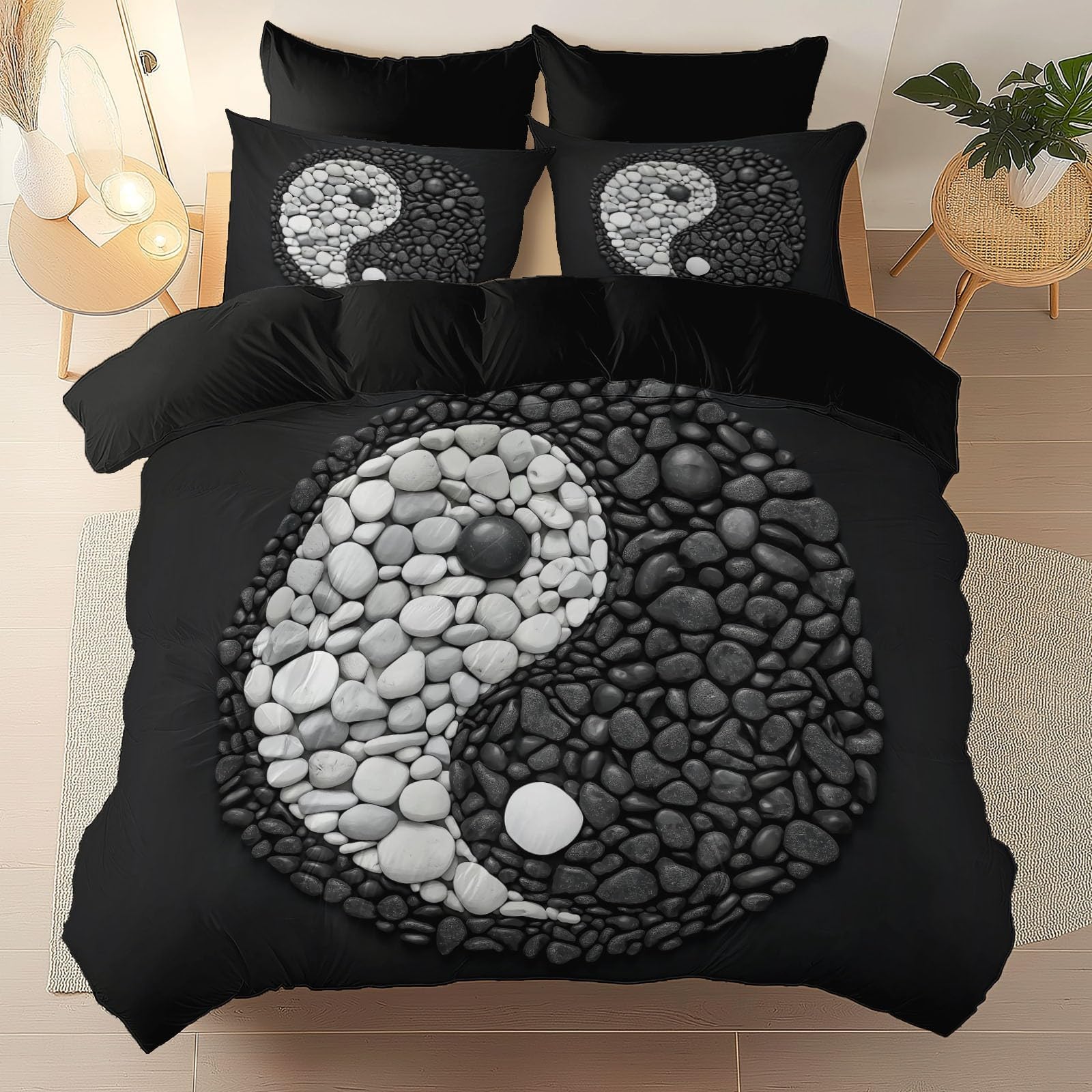 Zestaw pościeli Yin And Yang Stone Philosophy miękki nadruk zestaw pościeli ze szczotkowanej mikrofibry poszewka na kołdrę z poszewkami na poduszki 230 x 220 cm prezenty dla mamy sypialnia dekoracja