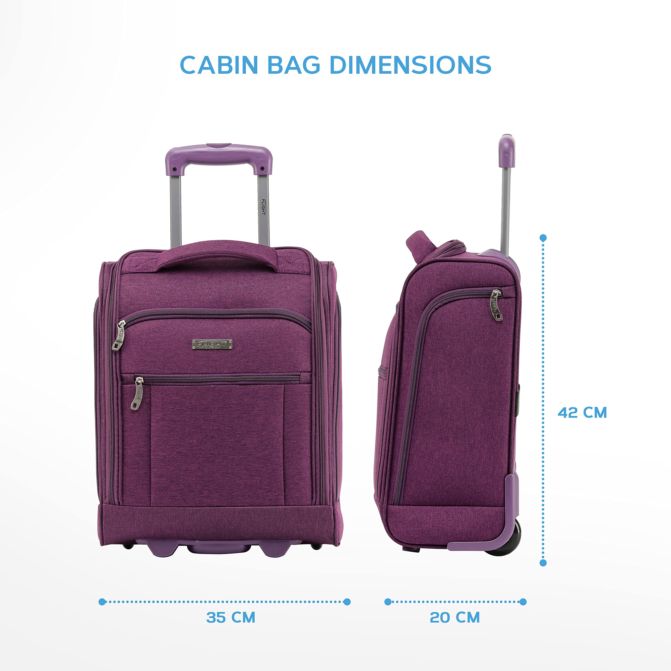 Flight Knight easyJet Underseat Carry On Non Priority Approved Hand Luggage Case - 2 Wheels - Ultra Lightweight Durable Soft Case Textile Cabin Suitcase 42x35x20cm