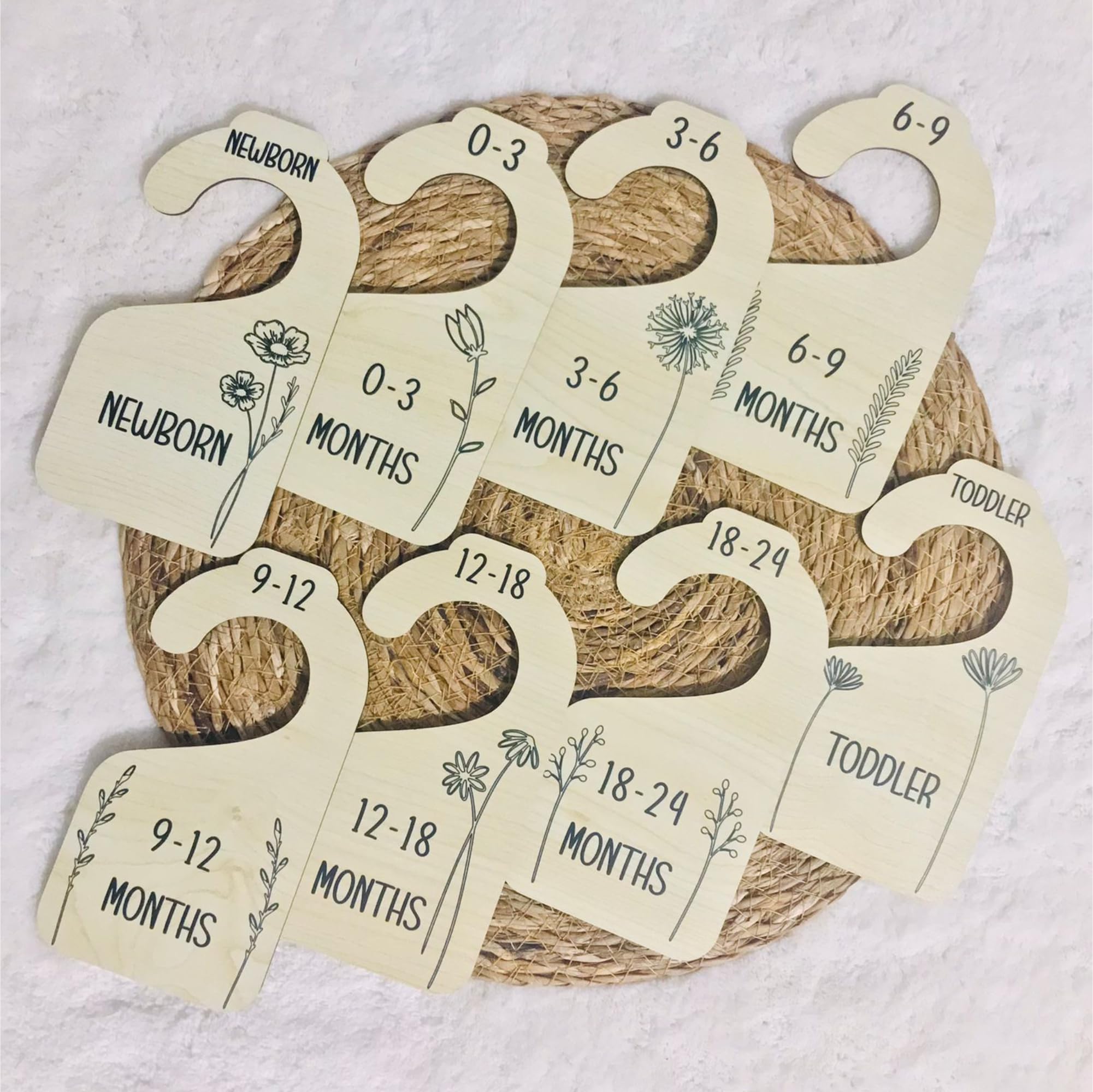 Baby Closet Dividers for Clothes Organizer - 8-Piece Double Side Wooden - Baby Size Closet Dividers - Black Floral Baby & Kids Hangers | Elegant Nursery Decor for Newborn to Toddler