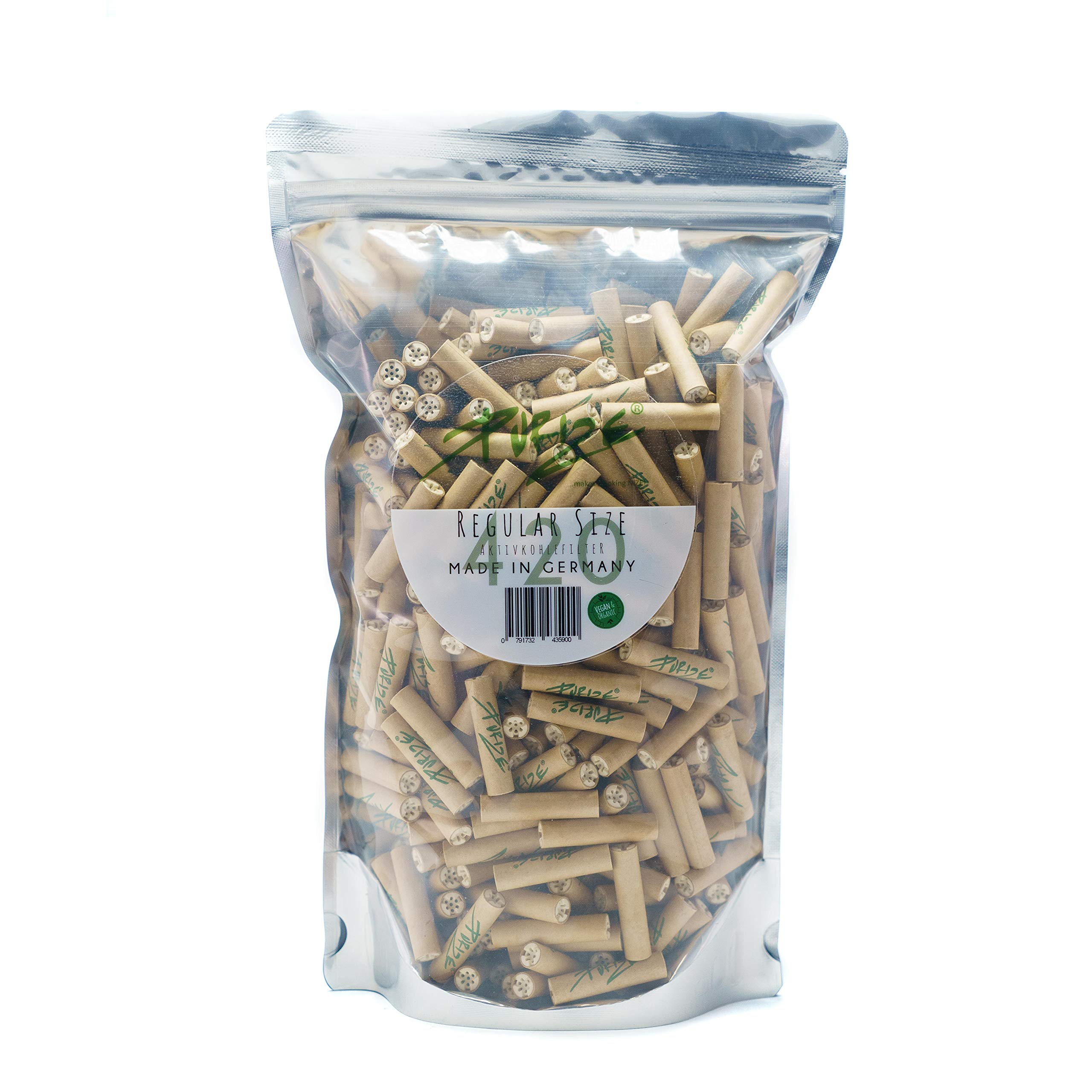 PURIZE® - Filtro de carbón activo de tamaño regular de 9 mm, 420 unidades en bolsa de almacenamiento - Filtros de punta premium con tapas de cerámica para un mejor flujo de aire - Puntas de filtro a