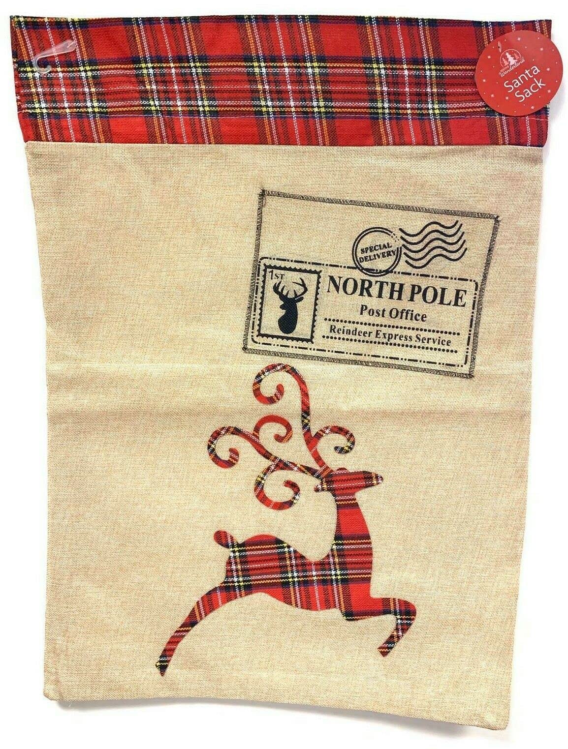 PaulStore Giant Christmas Santa Sack Stocking Extra Large Red Father Xmas Gift Present Bag (Large Tartan Hessian Rudolph) - Image 2