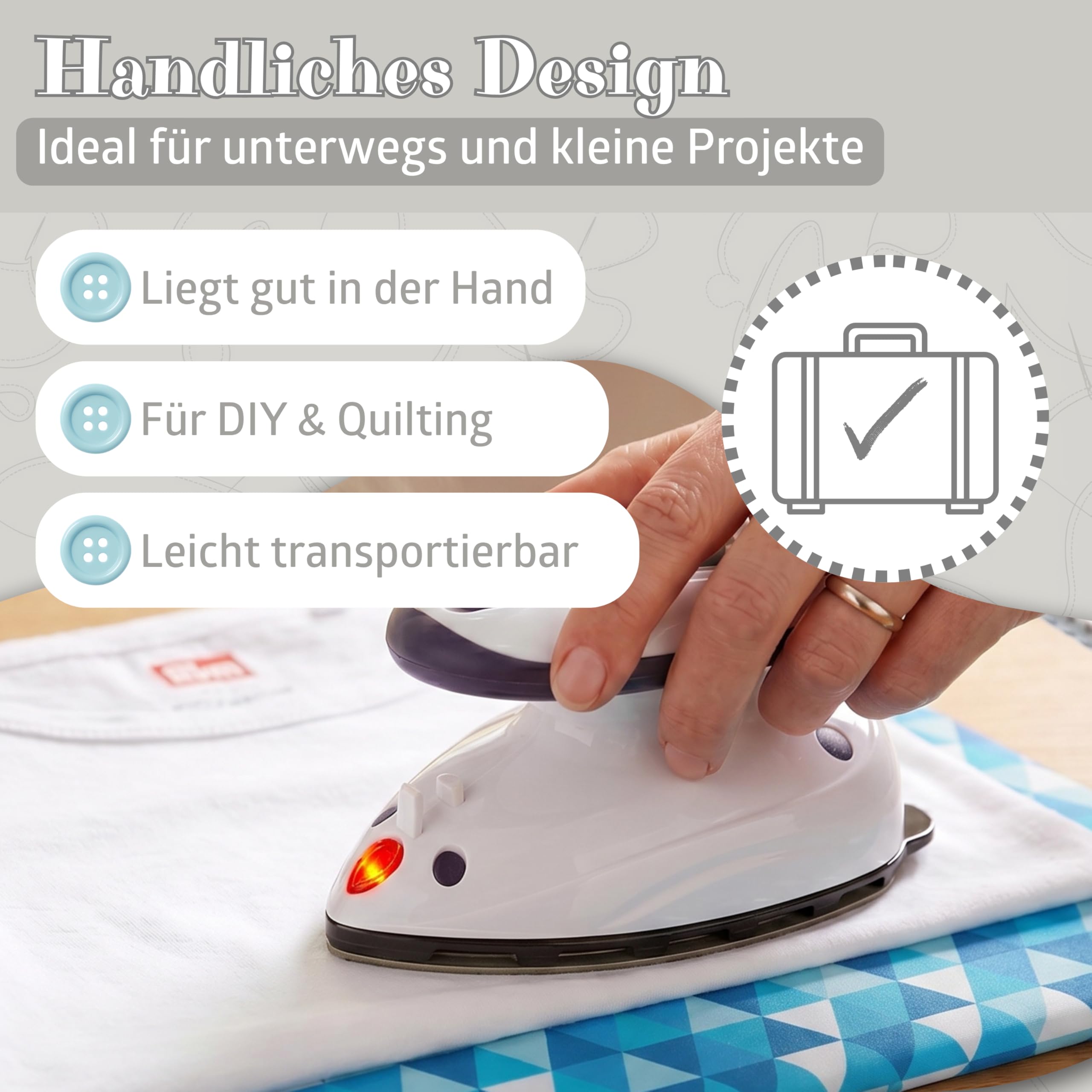 SEMPLIX Bügel Set – Bügelunterlage mit rutschhemmender Rückseite 30 x 40 cm/Mini Bügeleisenablage 10,5 x 15,5 cm/Minibügeleisen von Prym (Petrol/türkis)