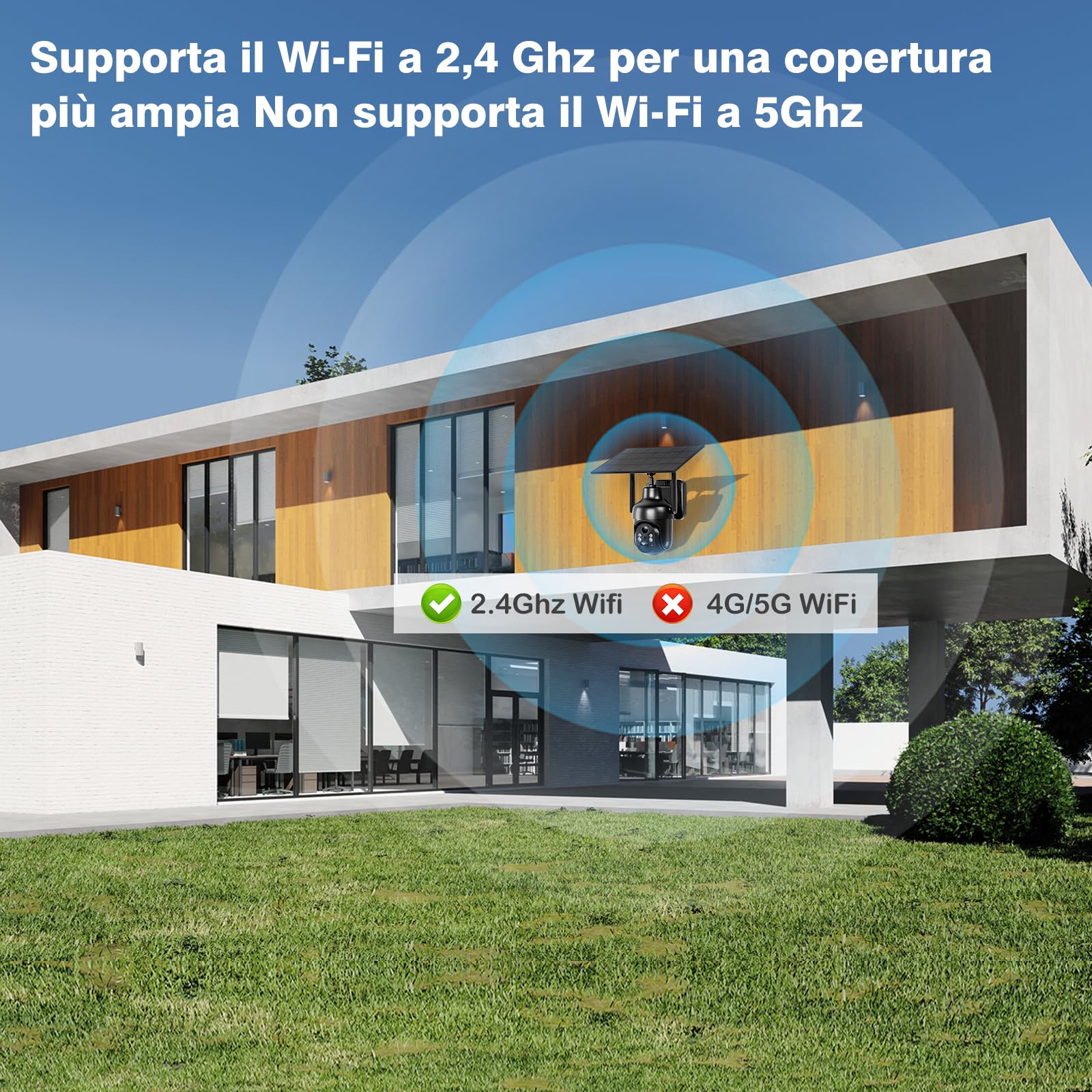 Xega Wi-Fi Telecamera Solare Esterno Senza Fili, HD PTZ Telecamere Solare | 5200mAh Batterie,Visione Notturna a Colori,Rilevamento Umano PIR,Audio a 2 Vie,IP66,TF/Cloud,2,4GHz
