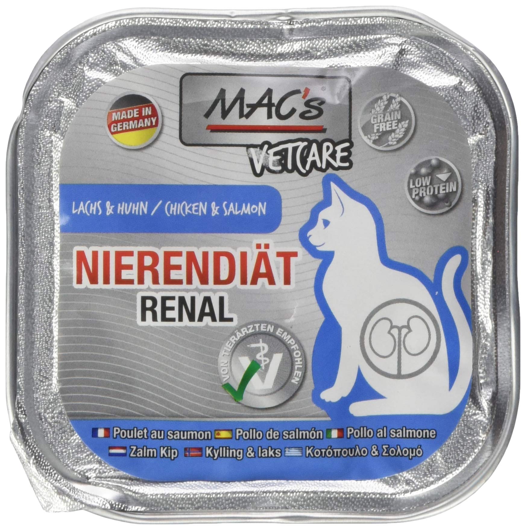 Mac's Cibo per gatti senza cereali Vetcare salmone pollo dieta renale 100 g