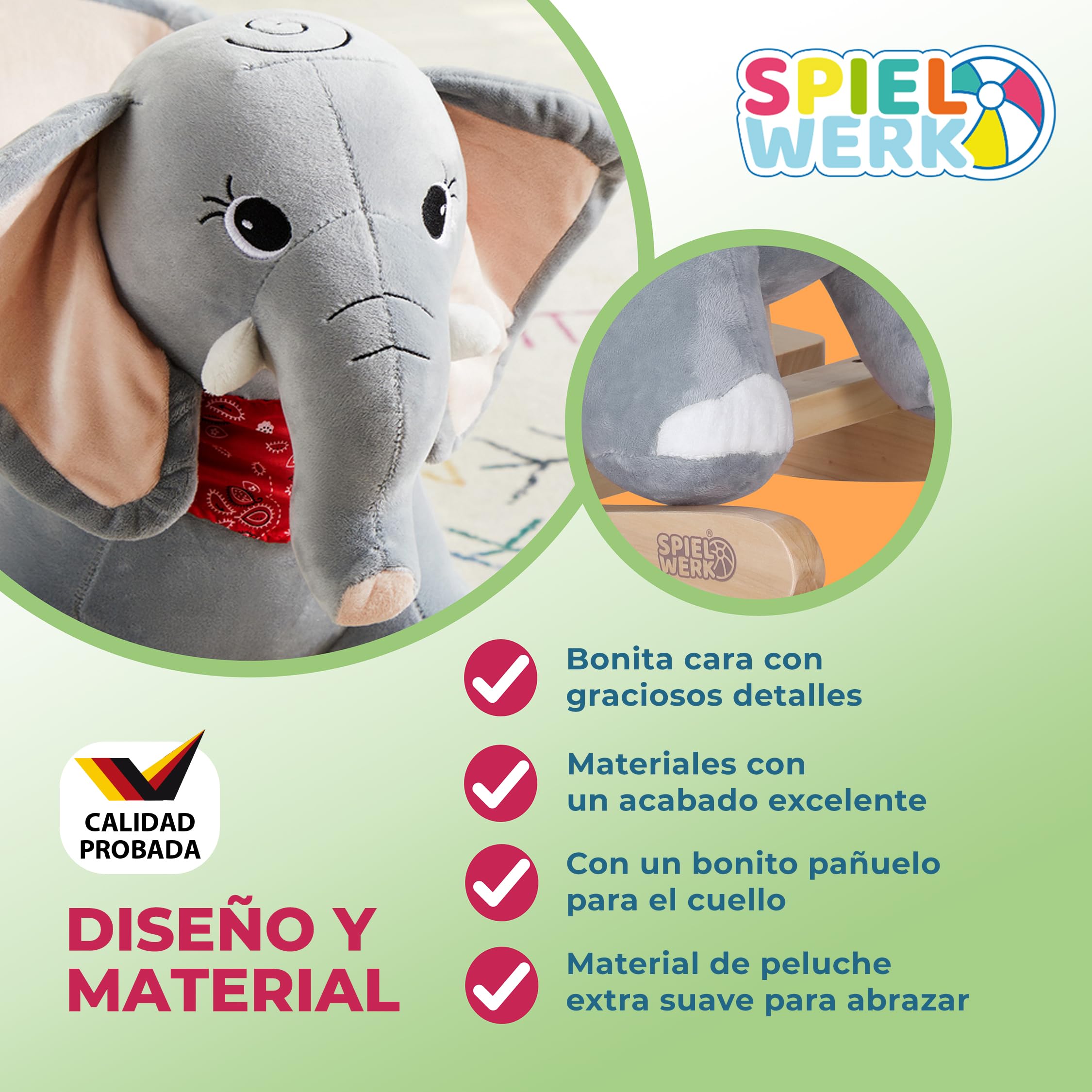 Spielwerk® Elefante Balancín Mecedora Bebe Animales de Juguete Peluches Felpa Suave Sonido Regalos Originales Bebes 1 Año Columpio Infantil