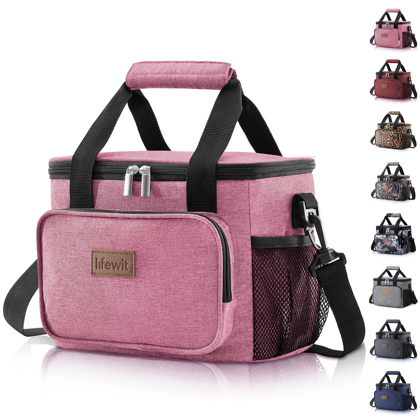 Lifewit Medium Lunch Bag 12-Can (8.5L) Insulated Lunch Box Soft Cooler Cooling Tote for Adult Men Women, Pink