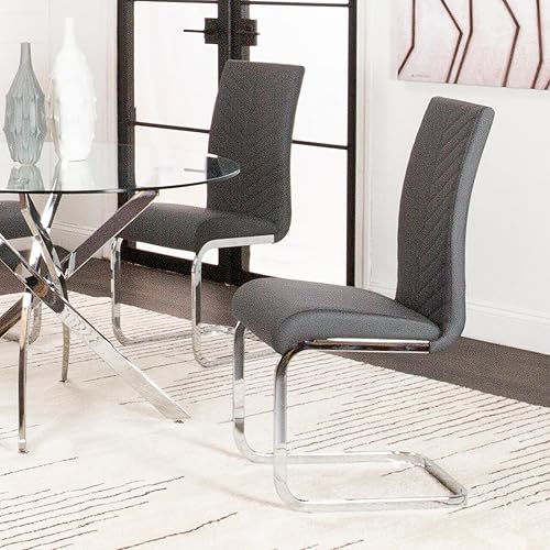 Miniatura 5 de Mist - Sillas de comedor tapizadas de piel sintética en forma de S, base voladiza cromada pulida, asientos acolchados y respaldos altos color gris