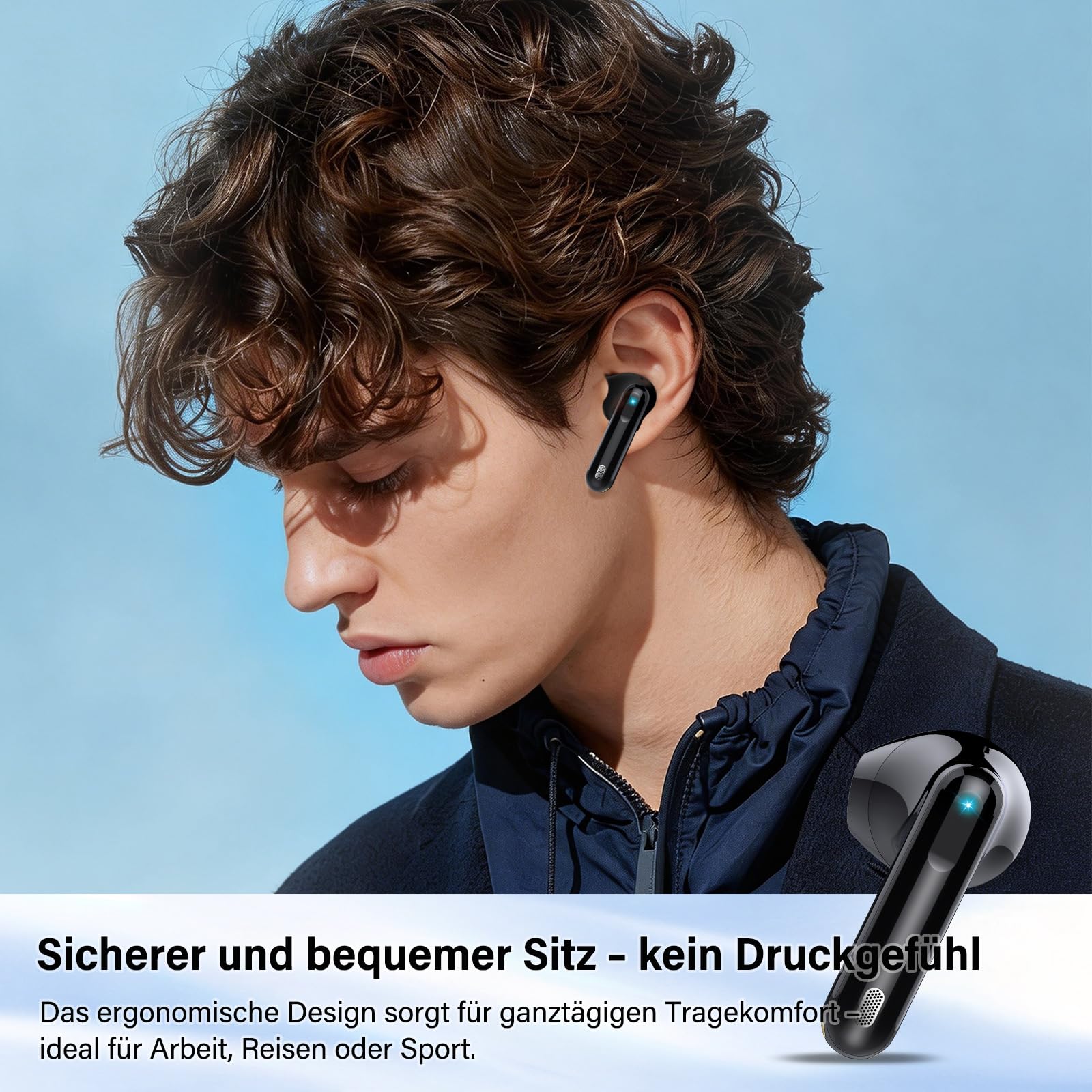 Bluetooth Kopfhörer, Kopfhörer Kabellos Bluetooth 5.4, Hi-Fi Sound in-Ear-Kopfhörer mit ENC Noise Cancelling, 45 Std Spielzeit, LED Anzeige, IP7 Wasserdicht Ohrhörer für Arbeit und Studium, Schwarz