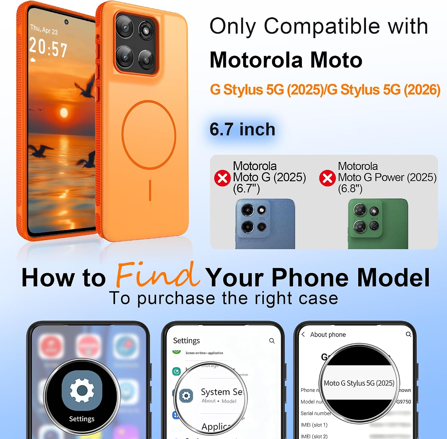 Jshru for Motorola Moto G Stylus 2026 Case: Moto G Stylus 5G 2025 Case with HD Screen Protector X2 [Compatible with MagSafe], Slim Anti-Slip Shockproof Cell Phone Cover for Moto G Stylus 2026 - Orange image 2