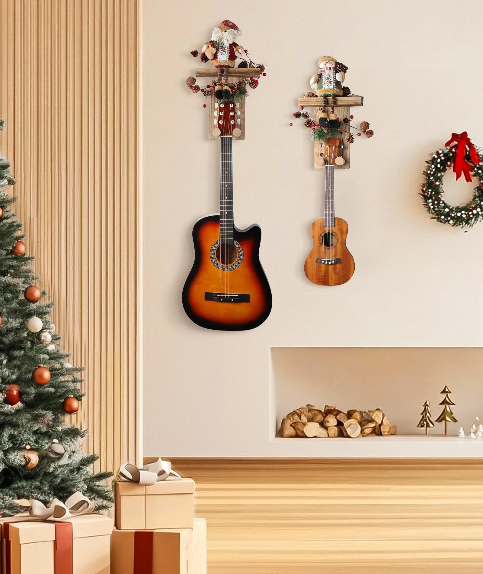 Soporte de Pared para Guitarra Juego de 3 (Marrón) | Colgador para Guitarra Acústica, Española, Bajo Eléctrico, Guitarra Eléctrica y Ukelele
