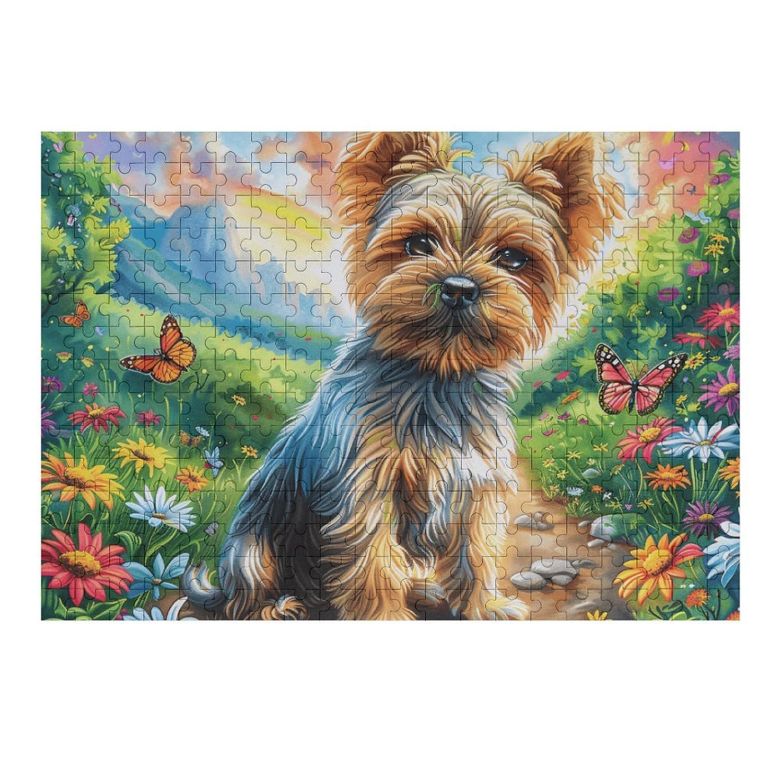 Flower Sea Cute Yorkshire Terrier 300 Piece Jigsaw Puzzle for Adults Jigsaw Heartfelt Gift for Friends Family Activity Vibrant Challenging Design 300 PCS — image 1