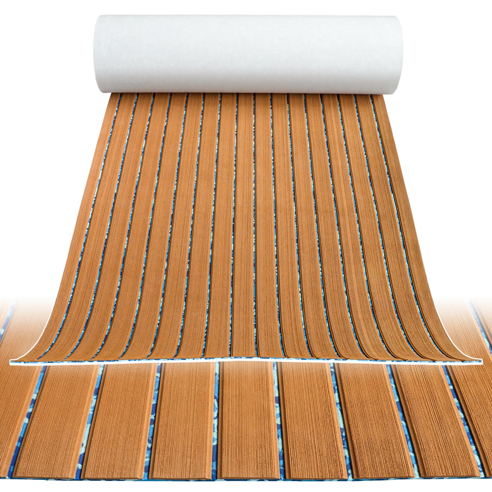 Hjdeck Boat Flooring EVA Foam Boat Decking Sheet Faux Teak Self-Adhesive Marine Carpet Custom Non-Slip Mat for Yacht Kayak Motorboat Swimming Pool Garden Cooler Tops Seating