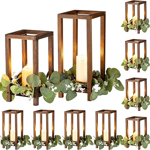 Geelin 10 faroles portavelas de madera, farol de boda, centro de mesa, chimenea, farol decorativo de casa de campo para bodas, baby shower (marrón,