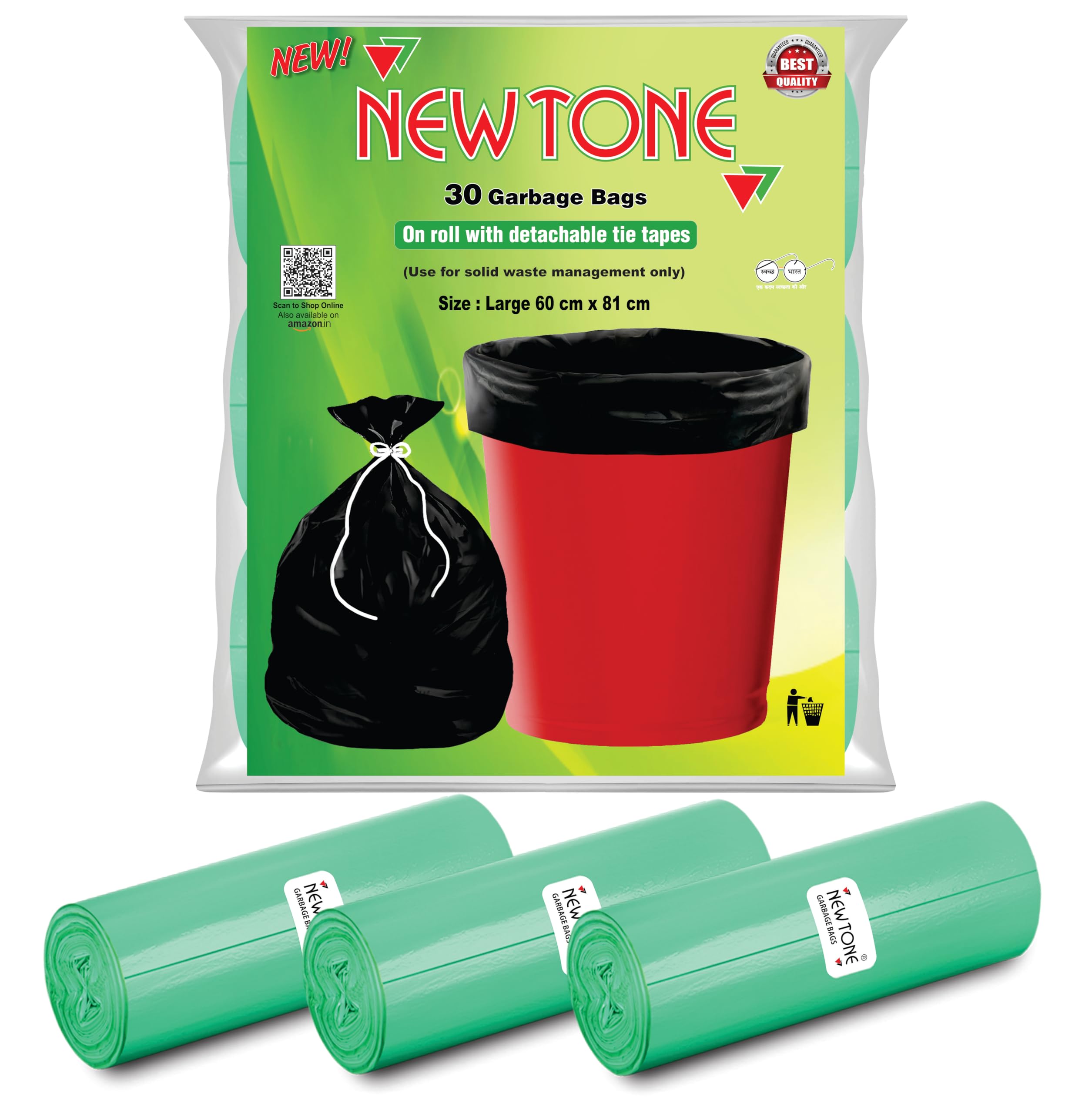 Newtone Premium Garbage Bags (Large) Size 24 X 32 Inches 3 Rolls (45 Bags) (Dustbin Bag/Trash Bag) (Green Colour) - (Pouch Packing) (B0CKWCJGY1) Amazon Price History, Amazon Price Tracker