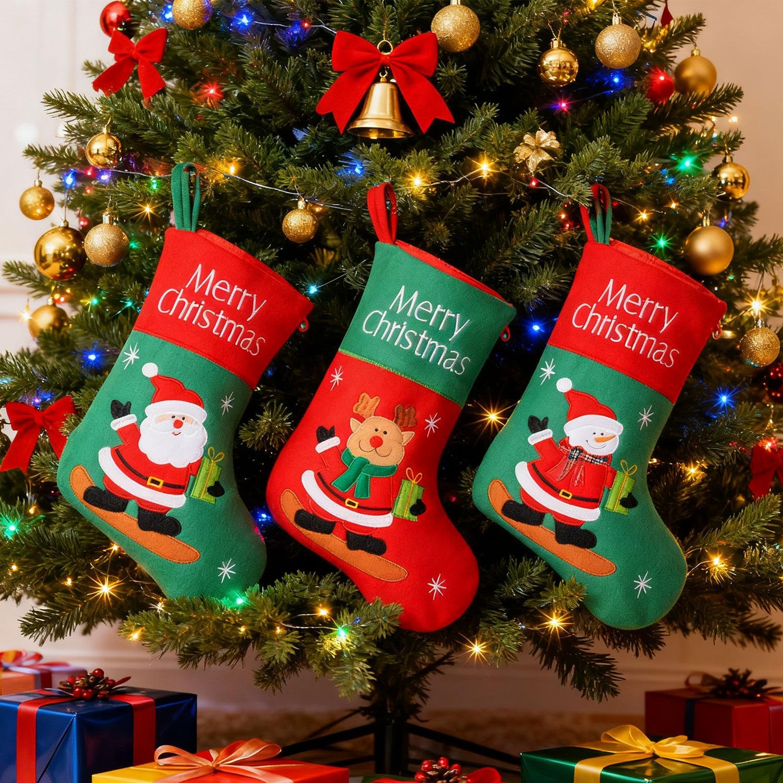 3er Pack Weihnachtsstrümpfe Aus Plüschstrickstoff, Ideal Als Dekoration, Geschenk Oder Zum Aufhängen, Z. B. Am Kamin, Treppenhaus Oder Schlafzimmer, L