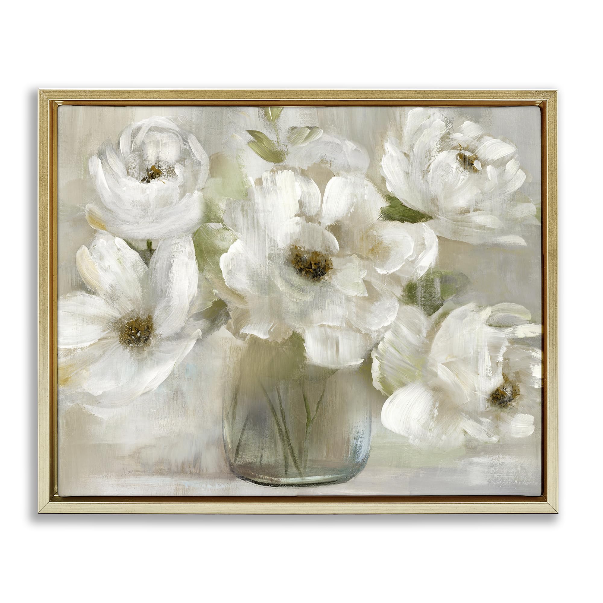Stupell Industries White Petals Vase Bouquet 'Gentle White Petals In Vase'| Floating Frame Canvas Art
