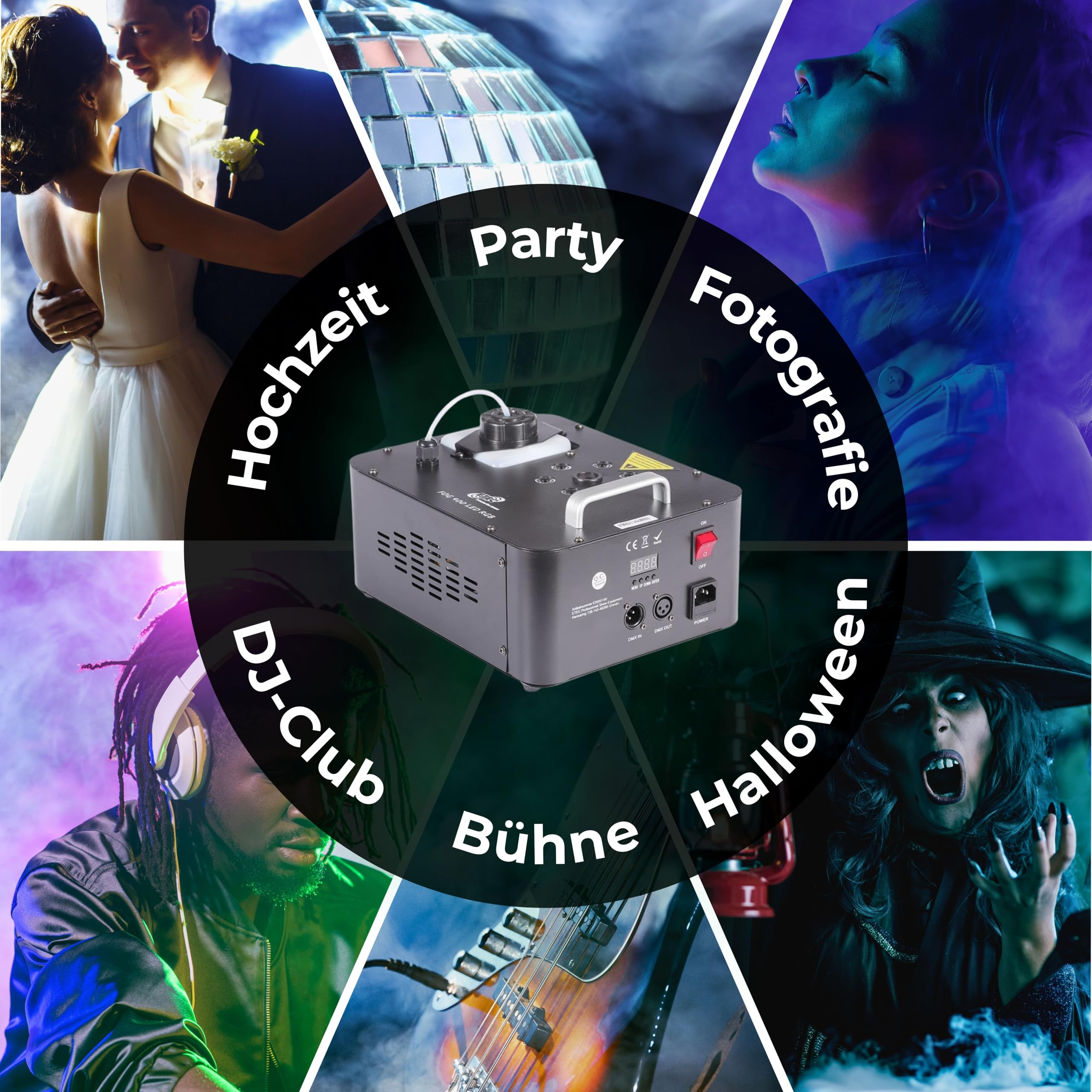 ETEC Professional FOG 900 LED RGB 3in1 DMX Vertikal-Nebelmaschine - CO2 Effekt, Geyser Nebler, Party, DJ, Halloween, Veranstaltung, Event, Bühnenbeleuchtung