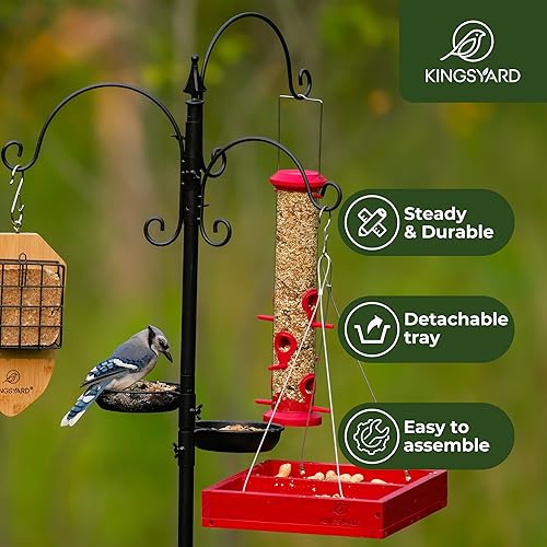 Miniatura 2 de Kingsyard Kit de estación de alimentación de pájaros, poste comedero de pájaros de 85 pulgadas con base de 5 puntas, soporte de comedero de pájaros