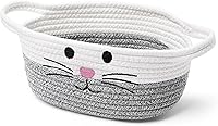 STOBK Handmade Gray Cotton Rope Woven Storage Basket with Handle - Small Toy Organizer for Nursery, Pets, Shelf Decor 13.4x5.5in