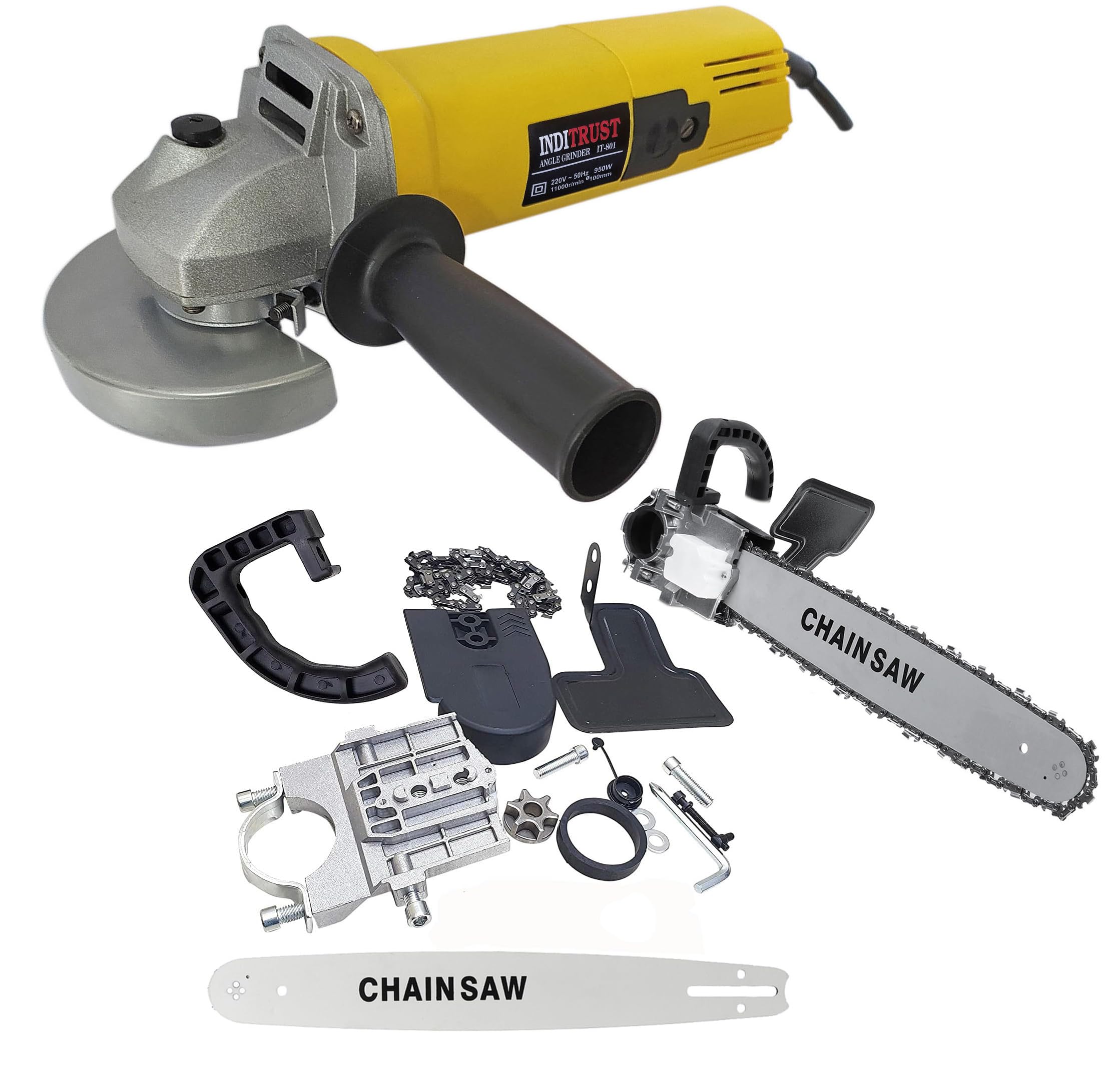 Inditrust with 3 Months Warranty Metal 2 in 1 801 Professional Yellow Angle Grinder & 11.5inch Electric Chainsaw Stand Bracket Set (Black) 100% Copper Winding 100% Copper Winding