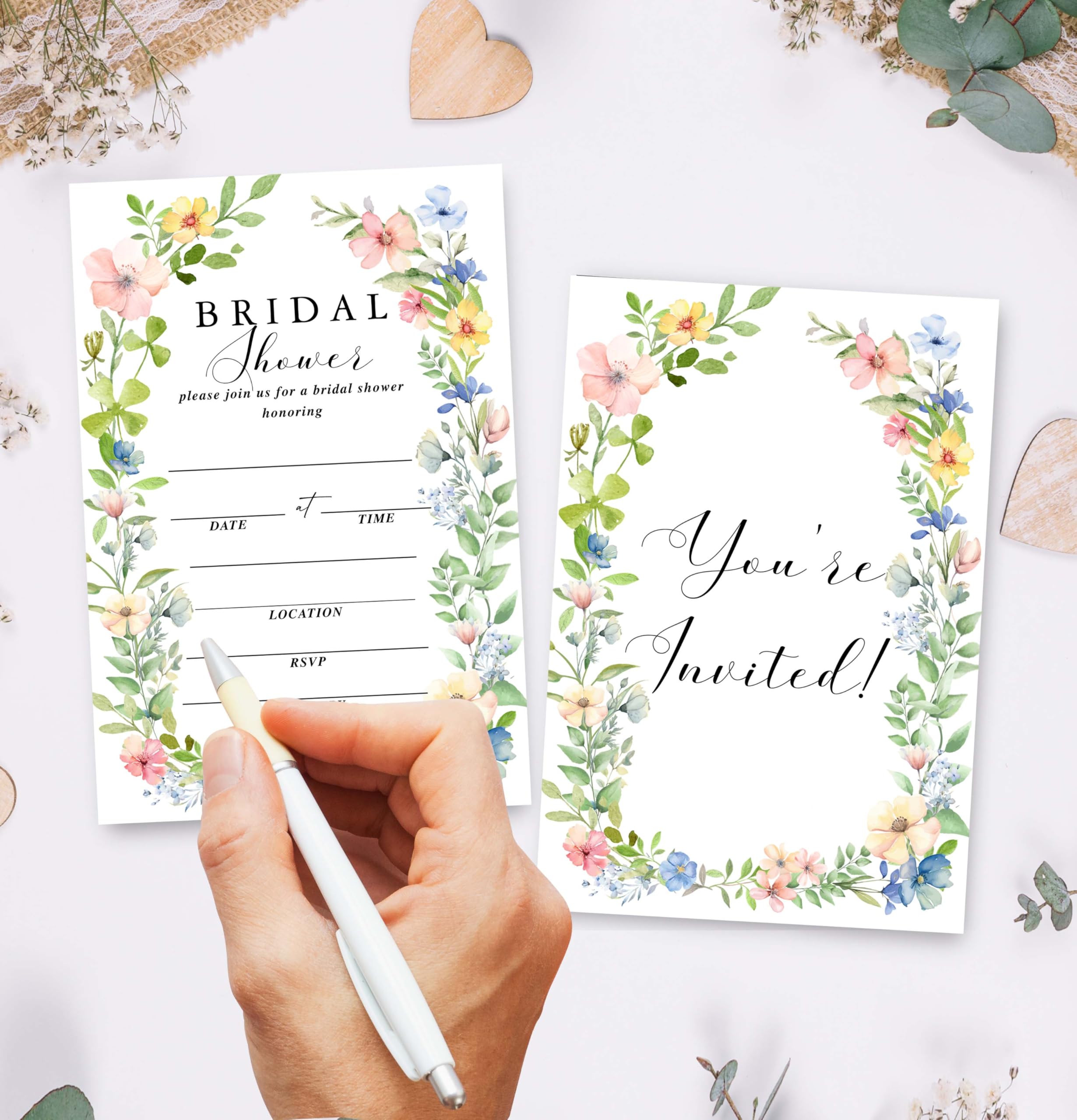 Hochzeitseinladungen für Brautpartys, 25 bunte Sets, Hochzeitseinladungskarten mit Umschlägen, florale Hochzeitseinladungen für Verlobung, Party, Dekorationen (B07)