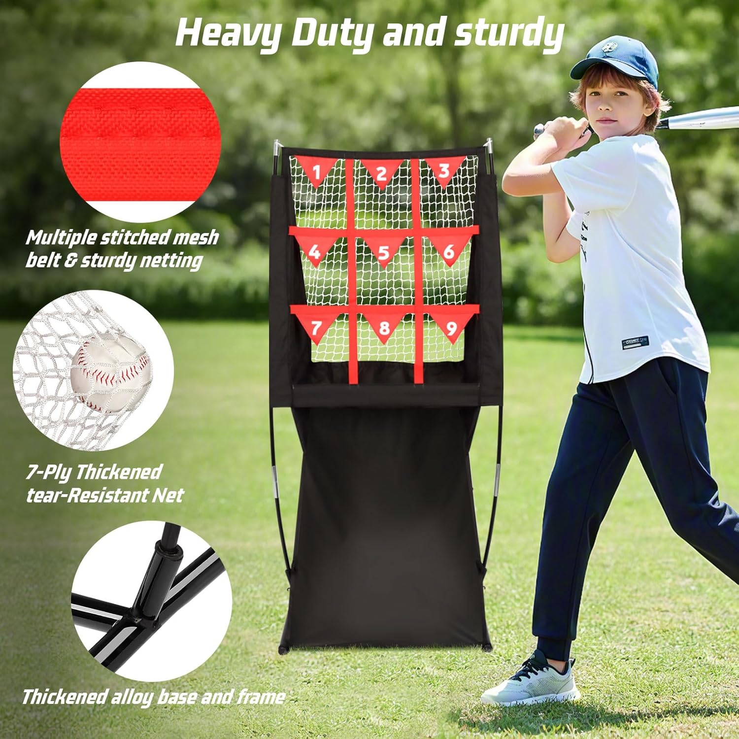 Storgem 9 Hole Pitching Net with Strike Zone, Baseball Softball Pitching Target Net with Automatic Ball Return, Portable Pitcher Training Equipment Height Adjustable, Carry Bag - Image 6