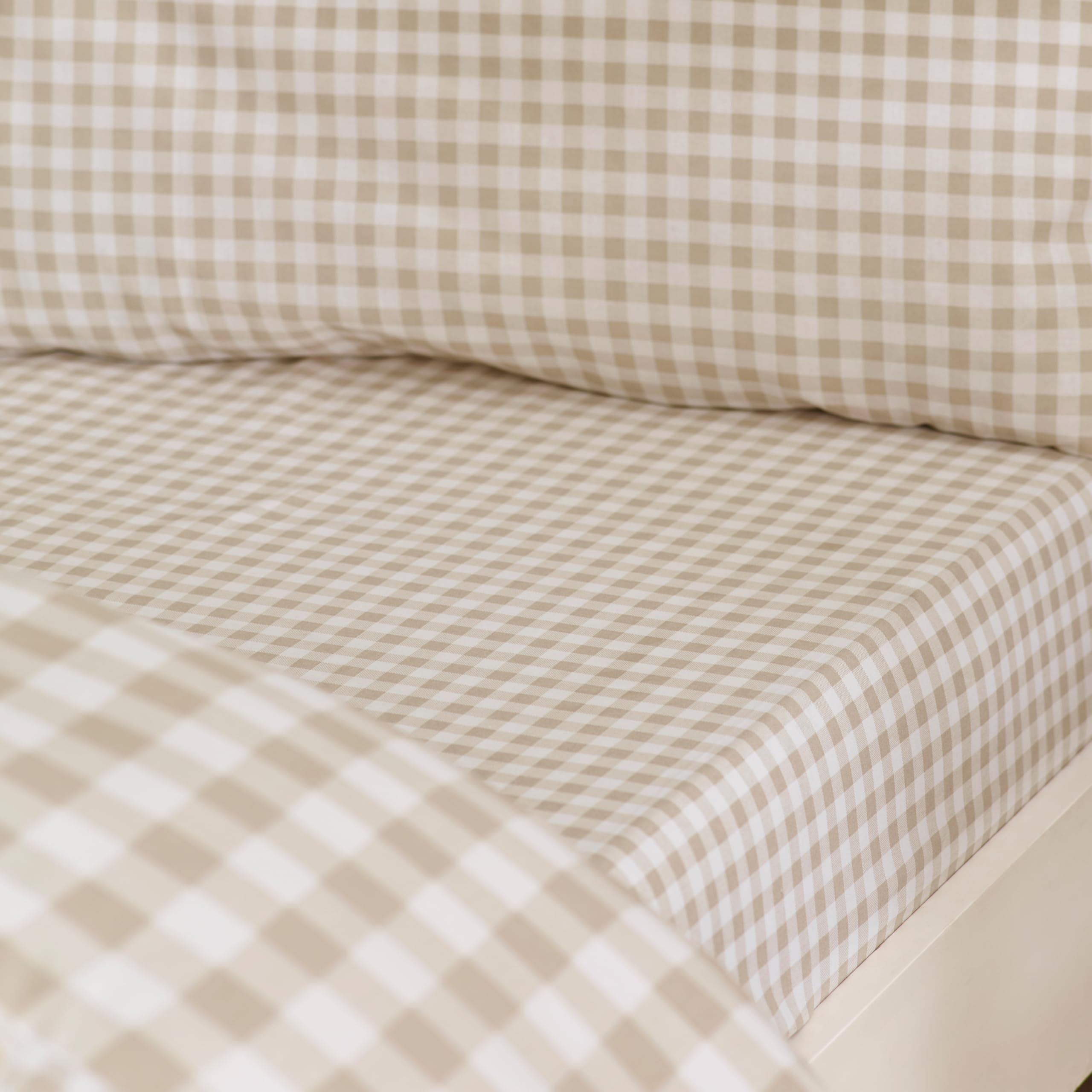 Catherine Lansfield Natural Bamford Gingham Check King Fitted Sheet