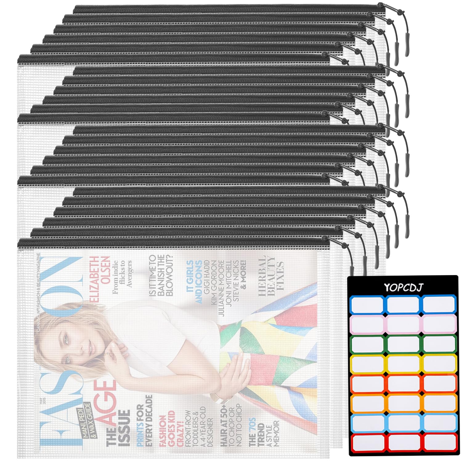 YOPCDJ 24pcs Mesh Zipper Pouch Bags, A4 13x9 Inches Reusable Bags Puzzle Storage Organizer Black Multipurpose for Travel Board Games Toys School